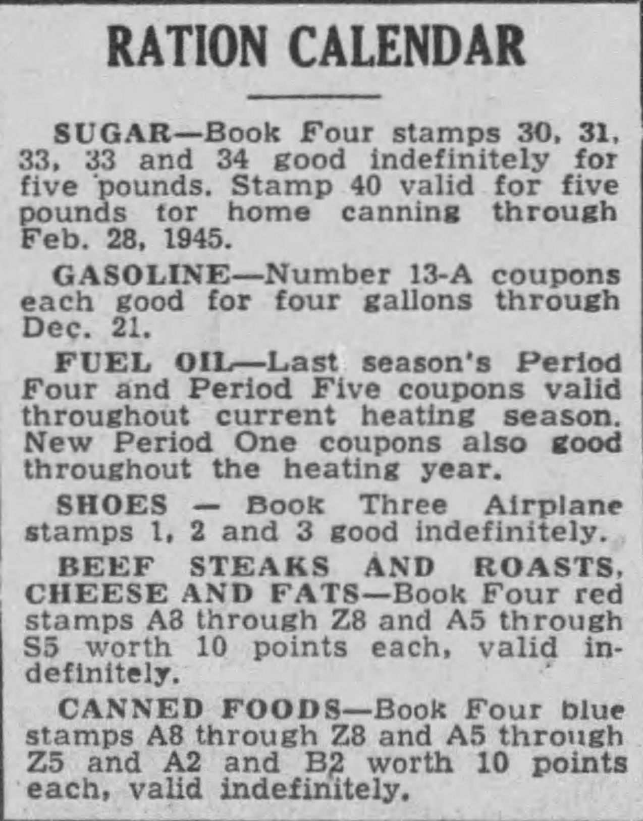 Ration calendar 1944